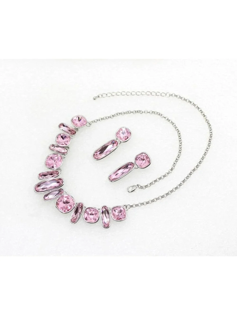 Elegant Crystal Floral Statement Necklace & Earrings Set - Rectangle & Square